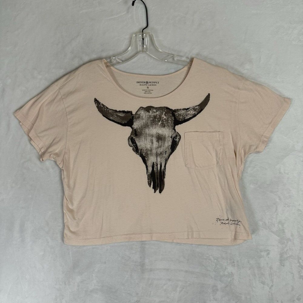 Denim & Supply Ralph Lauren Cream Crop Top with Black Graphic - Picture 11 of 11